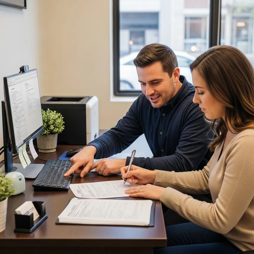 Bail bond agent assisting client with paperwork for DUI bail bond