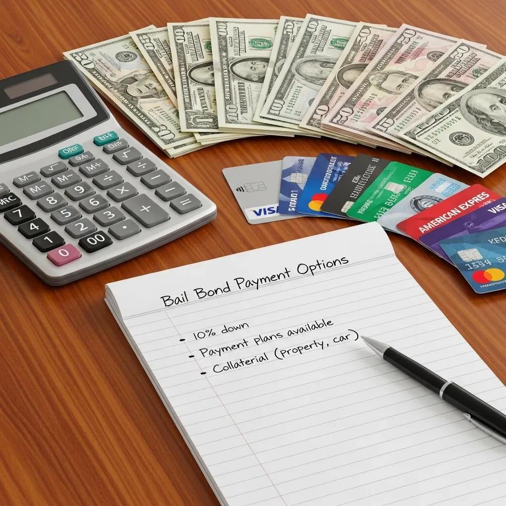 Calculator, cash, and credit cards representing the financial aspects of bail bonds