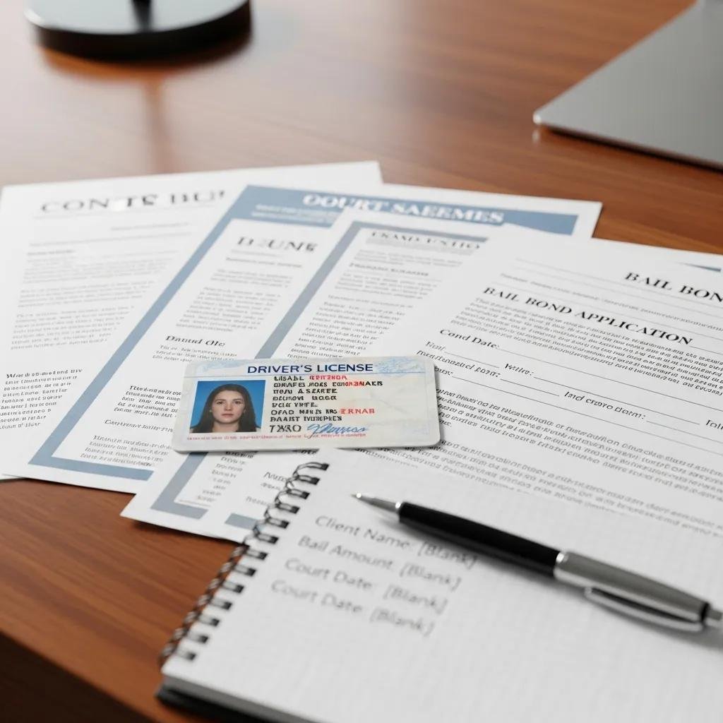 Essential documents for obtaining a bail bond including a driver's license and legal papers