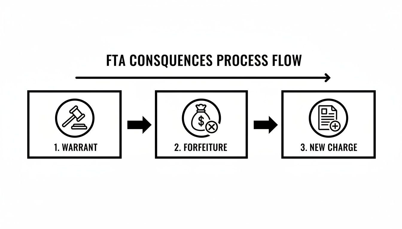 Process flow diagram illustrating FTA consequences: Warrant, Forfeiture, and New Charge.