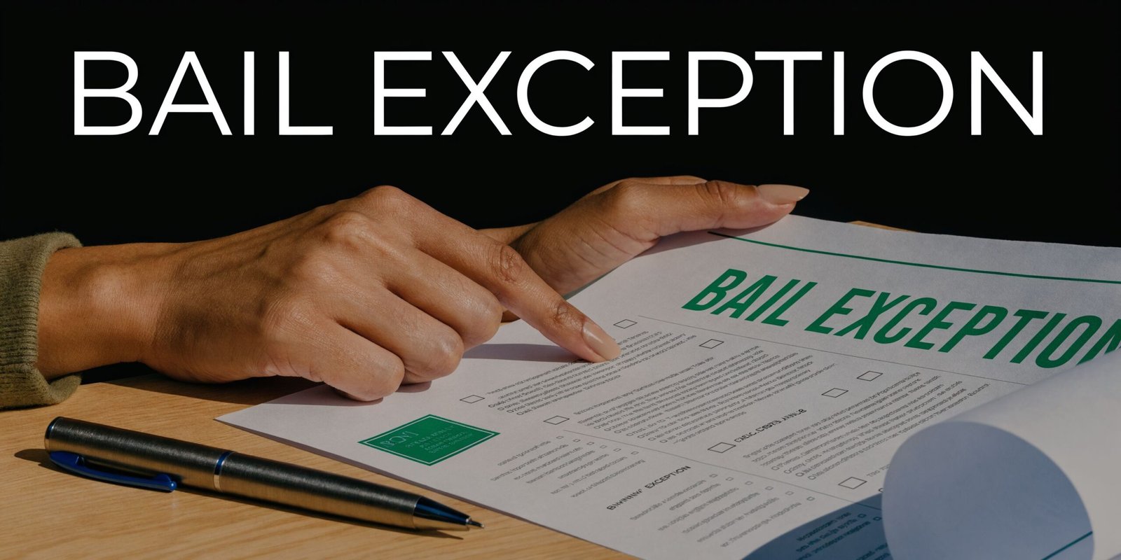 A person pointing to a document titled Bail Exception, representing legal procedures for youth detention release.