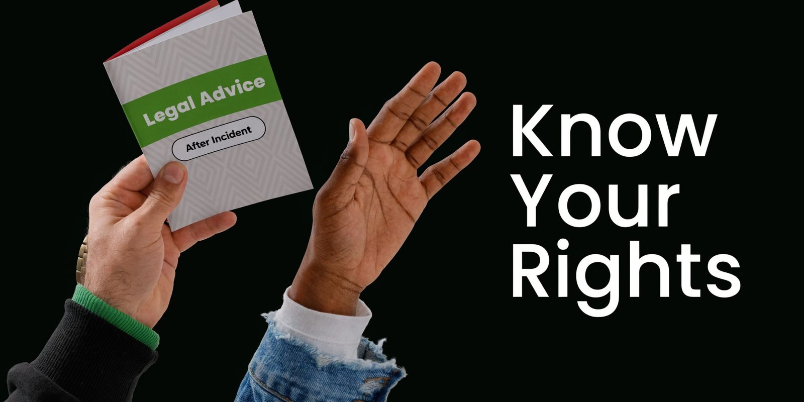 A person handing a legal advice pamphlet to another person with the text Know Your Rights.