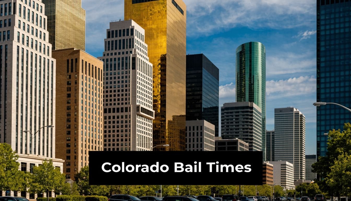 A modern cityscape featuring tall office skyscrapers under a clear blue sky in an urban center.