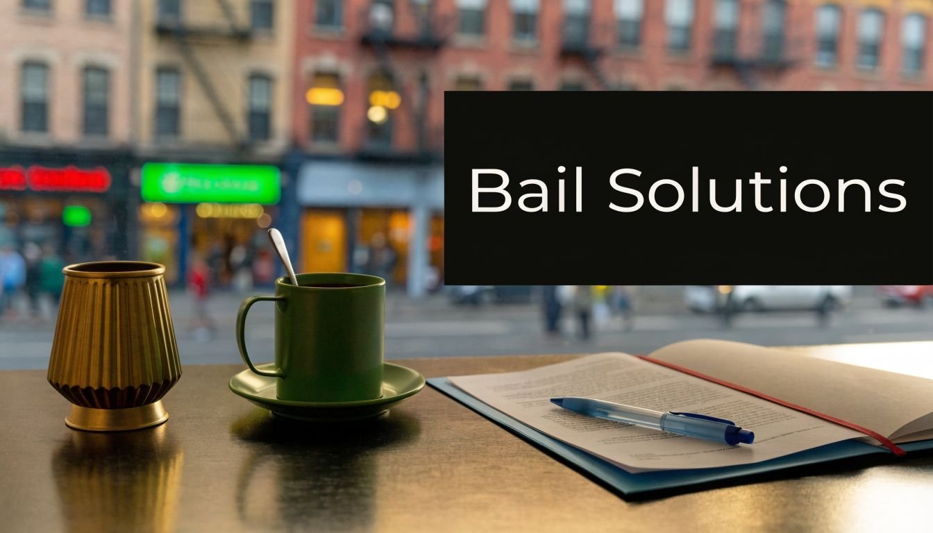 A green coffee mug, a decorative metal cup, and a notebook on a table near a city window.