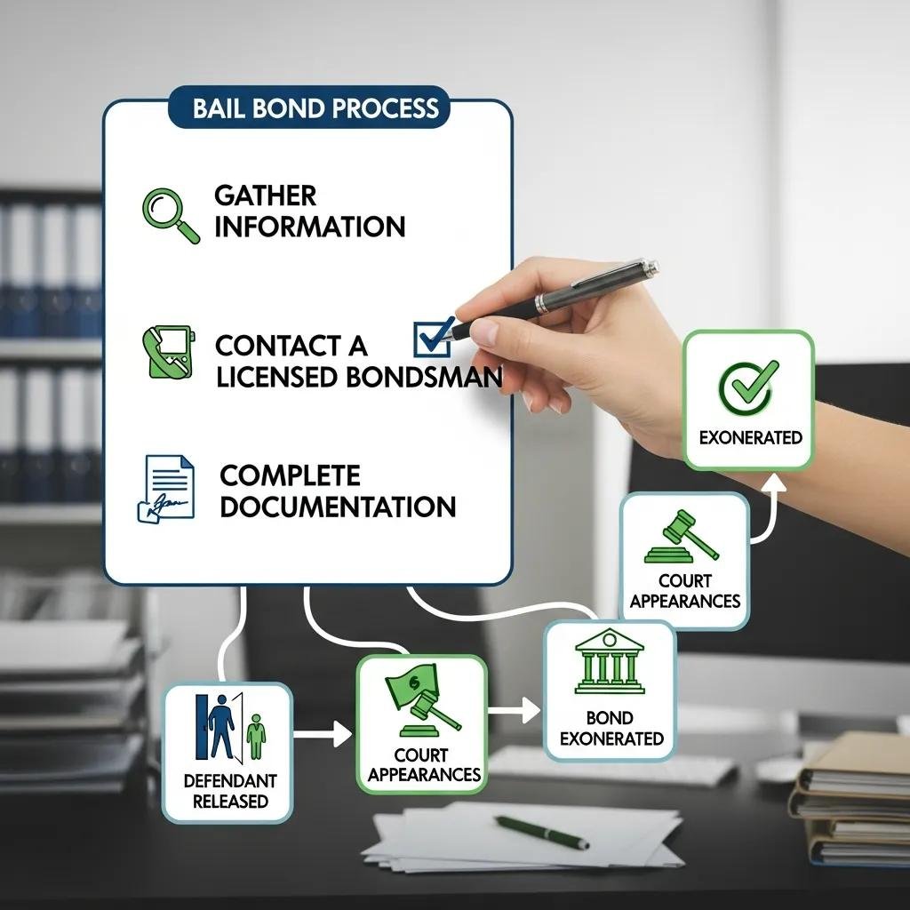 Visual representation of the bail bond process steps, highlighting organization and clarity in obtaining a bail bond