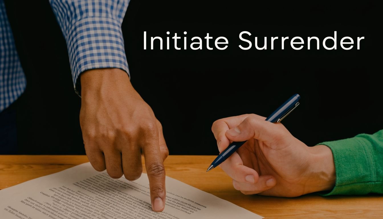 A person pointing at a document while another person holds a pen ready to sign.