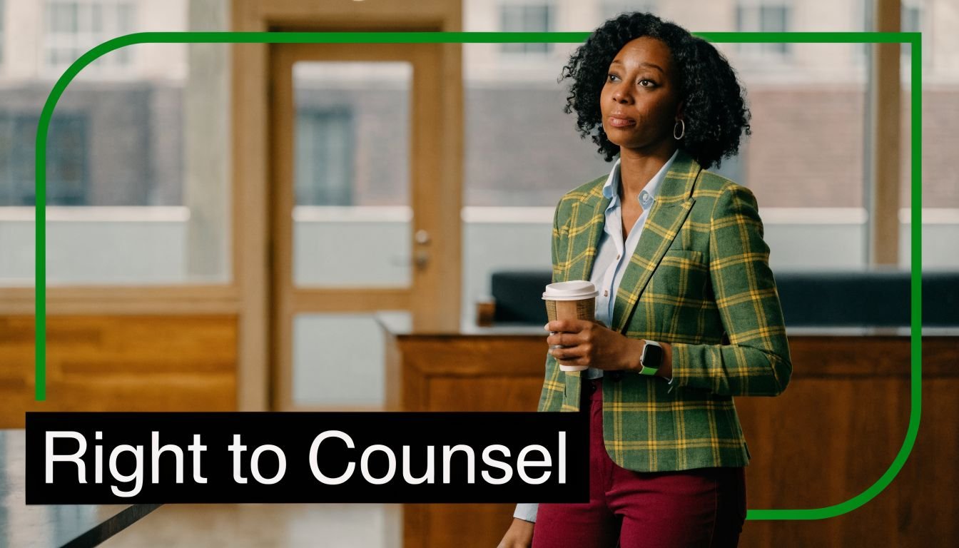 A professional woman in a green plaid blazer holding a coffee cup, representing legal consultation concepts.