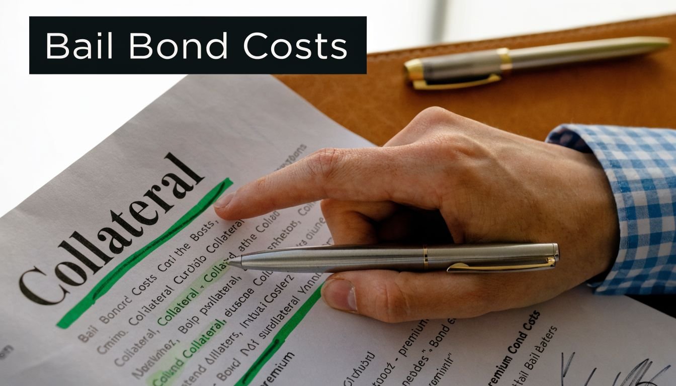 A person pointing to the word Collateral on a bail bond document while holding a pen.
