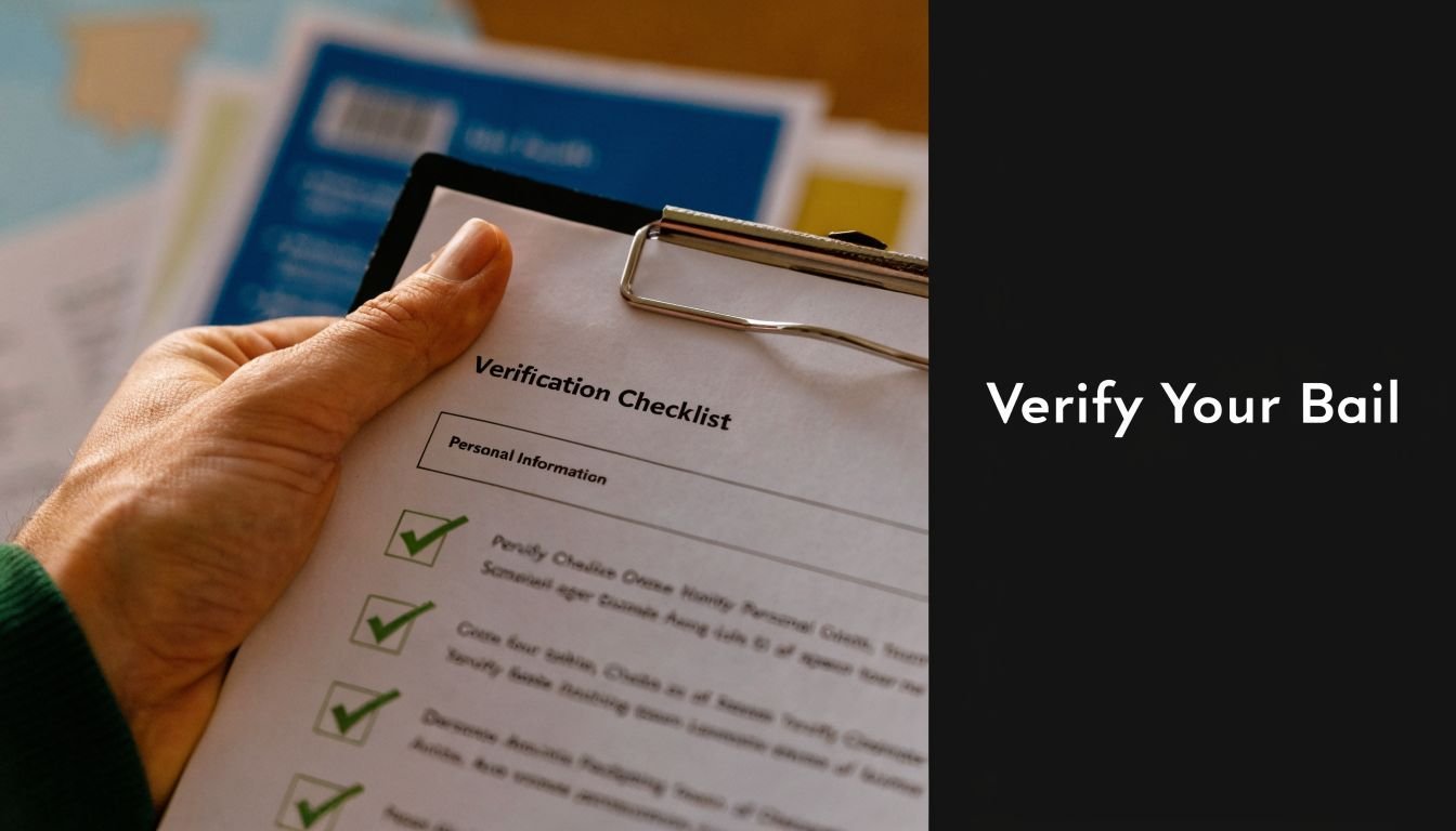 A hand holding a document titled Verification Checklist, emphasizing the process of verifying a bail bond.