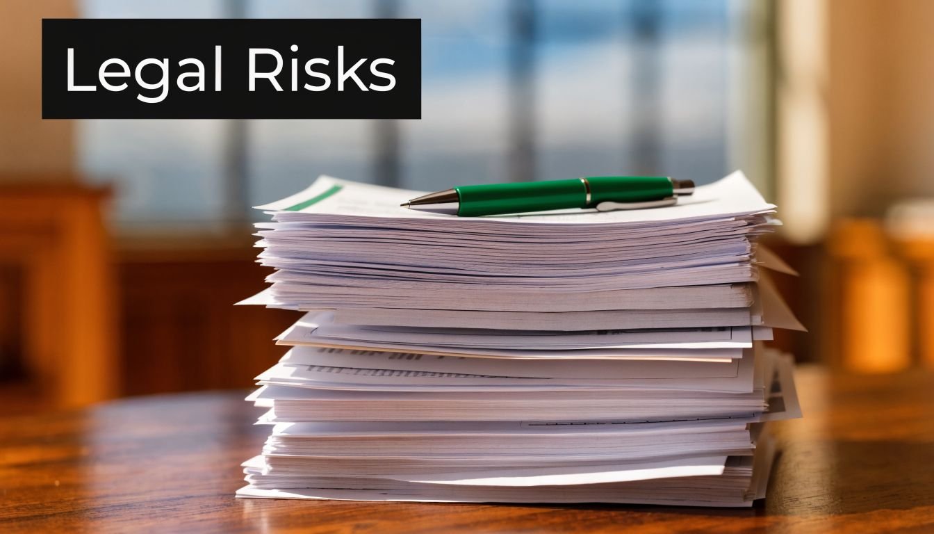 A stack of legal documents sitting on a wooden desk with a green pen placed on top.