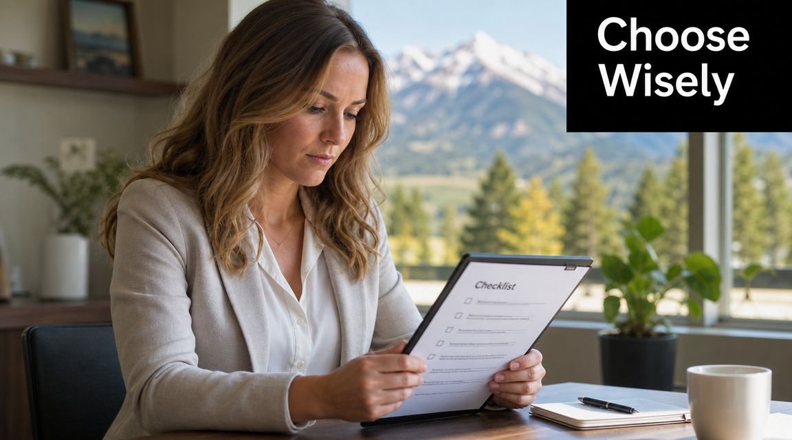 A professional woman in a bright office reviewing a checklist while planning bond consulting services.