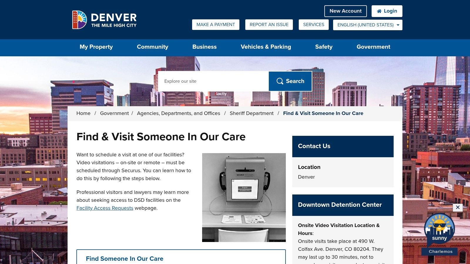 Screenshot from https://www.denvergov.org/Government/Agencies-Departments-Offices/Agencies-Departments-Offices-Directory/Sheriff-Department/Find-Visit-Someone-In-Our-Care