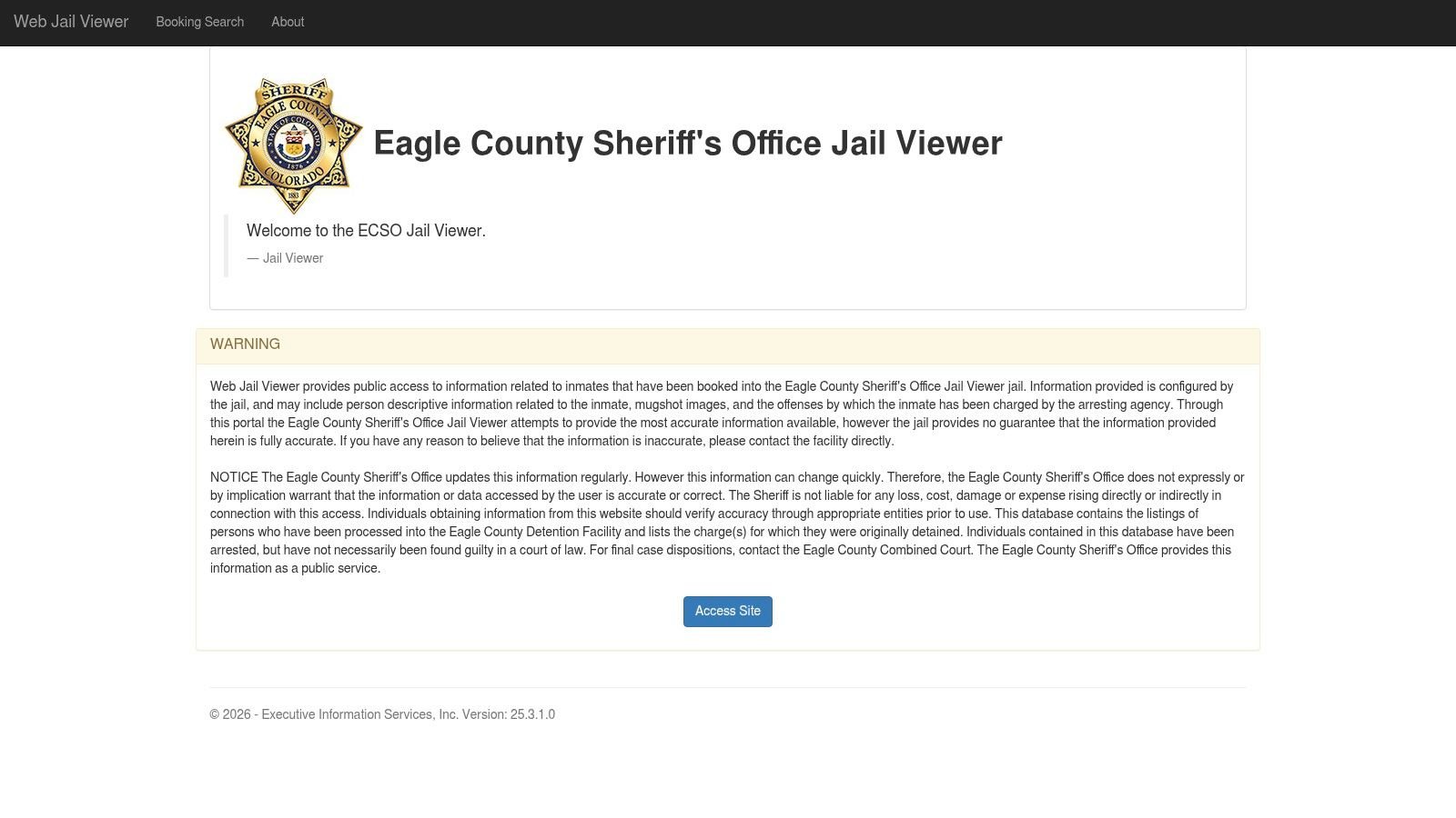 Screenshot from https://inmateroster.eaglecounty.us