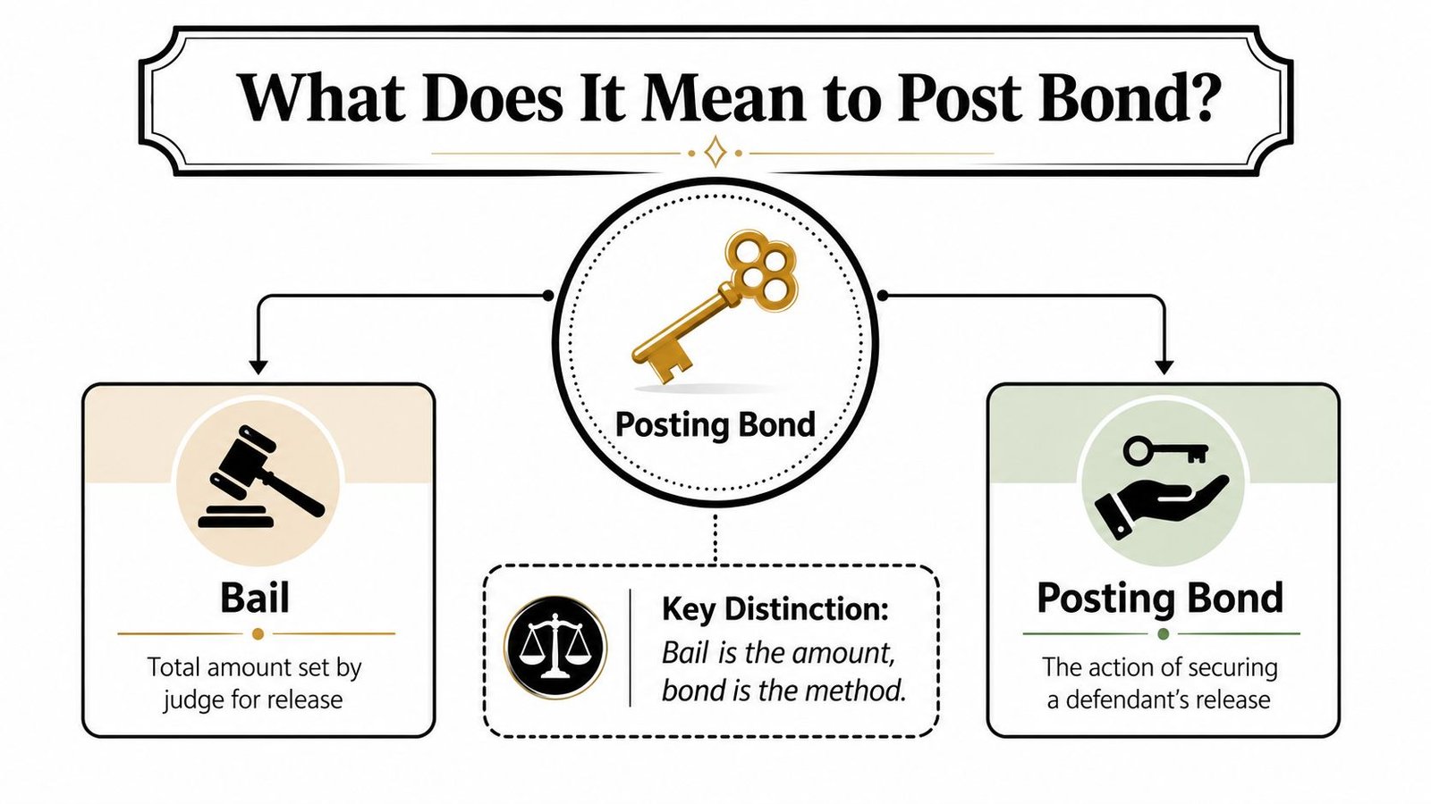 An infographic explaining the difference between bail and posting bond in the legal system.