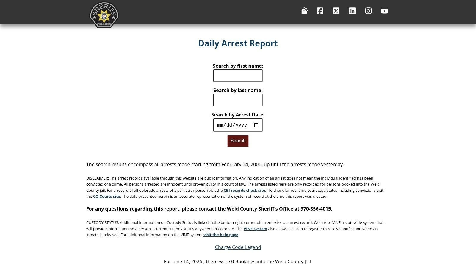 Screenshot from https://apps.weld.gov/sheriff/DailyArrests/