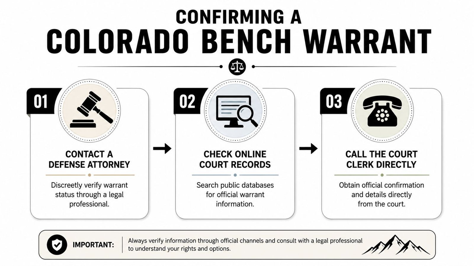 A step-by-step guide on how to confirm a Colorado bench warrant using legal and official resources.
