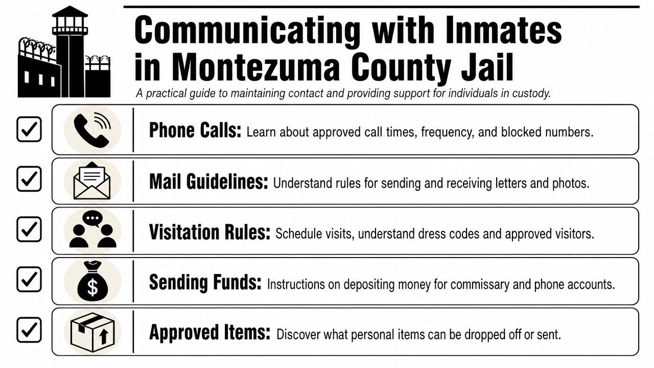 An infographic detailing guidelines for communicating with and supporting individuals incarcerated at the Montezuma County Jail.