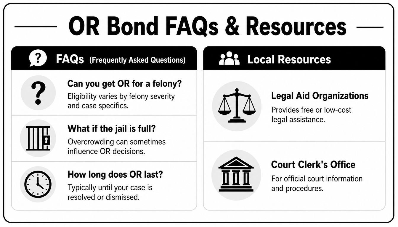 An infographic titled OR Bond FAQs and Resources outlining common questions and local support services available.