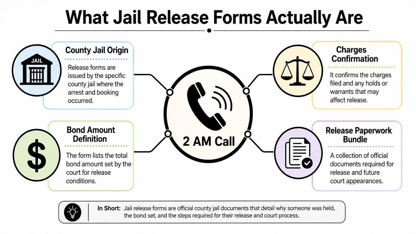 An infographic explaining what jail release forms are, including their purpose, bond details, and documentation.
